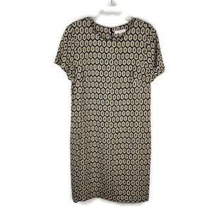 Trina Trina Turk Womens‎ Dress M Gold/Navy Geoprint Back Zip Short Sleeve Dress